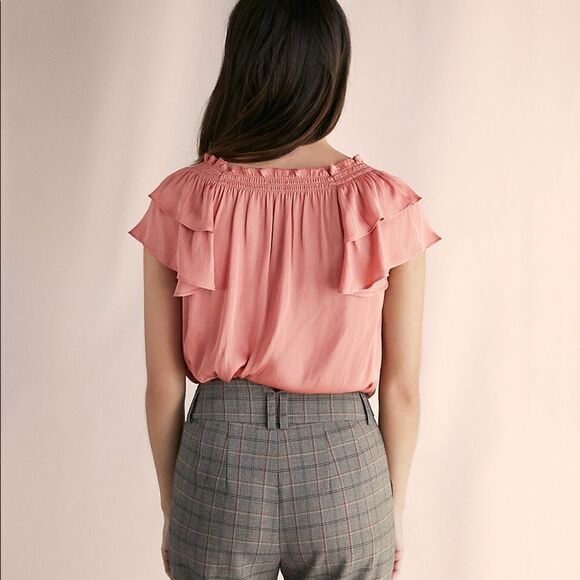 ✨4xHP✨Petite Smocked Satin Ruffle Blouse✨ - Picture 3 of 3